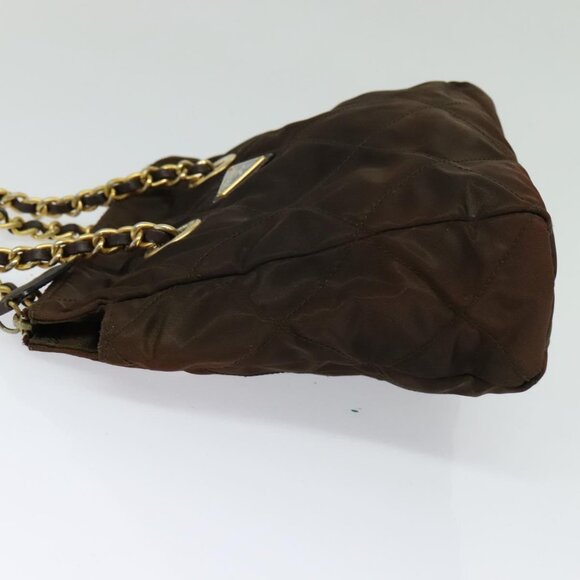 PRADA Chain Shoulder Bag Nylon Brown Gold Auth - Picture 5 of 15